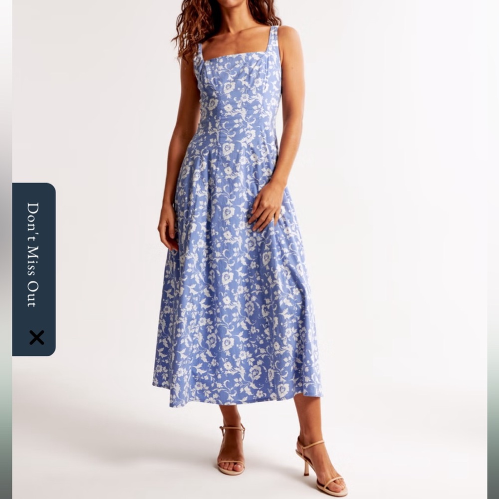 Abercrombie & Fitch Fit and Flare Stretch Midi Blue Floral Dress